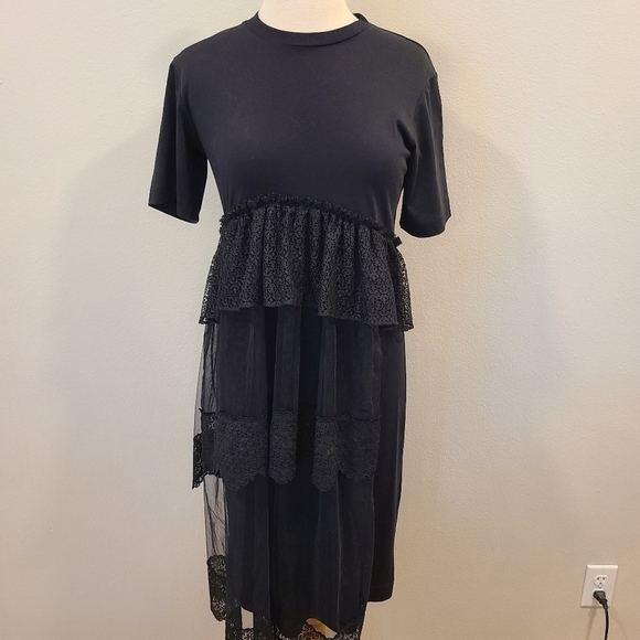 Simone Rocha Black Tulle & Lace Tiered Dress - Picture 1 of 12